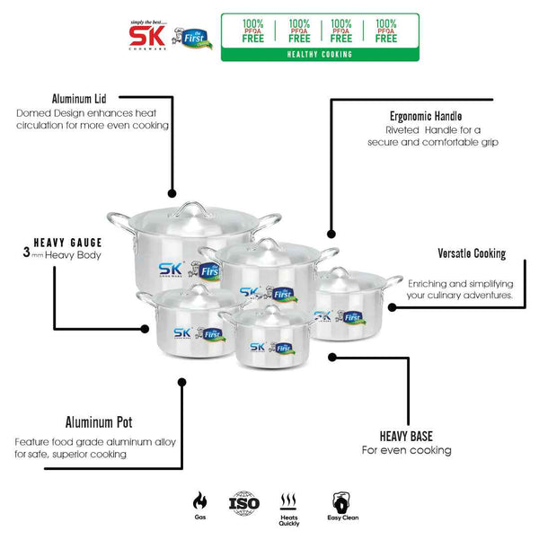 10 Pieces Aluminum Elegant Casserole Set - 21 to 30 cm - Skcookware