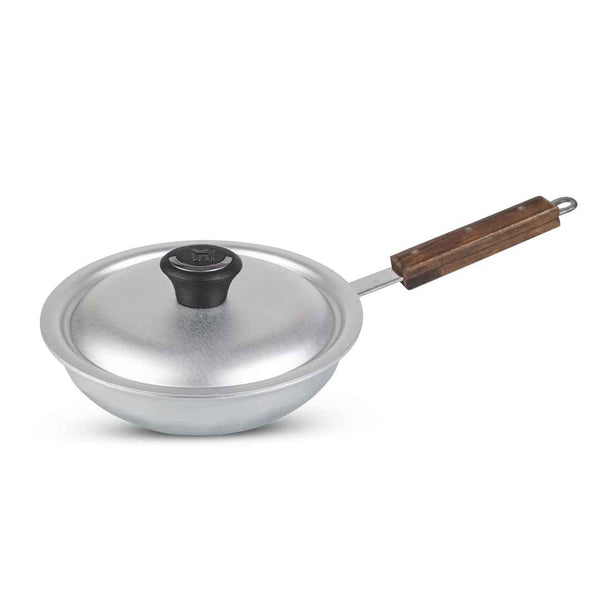 Aluminum Anodized Fry Pan with Lid and Smooth Wooden Handle - Salvano - Skcookware