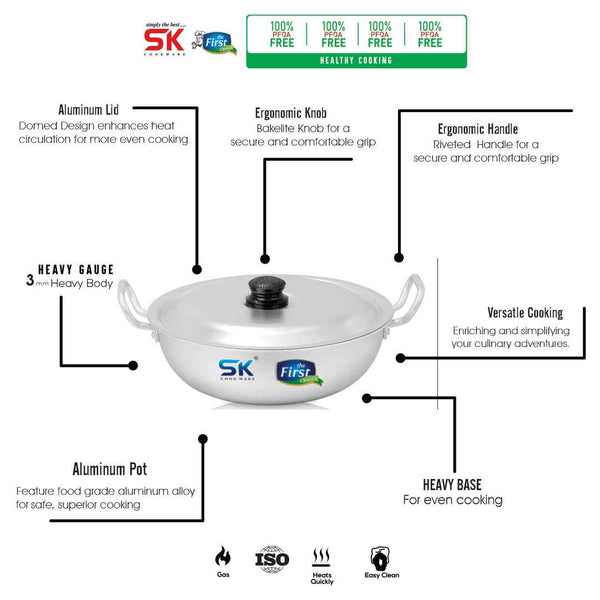 Aluminum Heavy Gauged Anodized Round Wok/Karahi - Skcookware