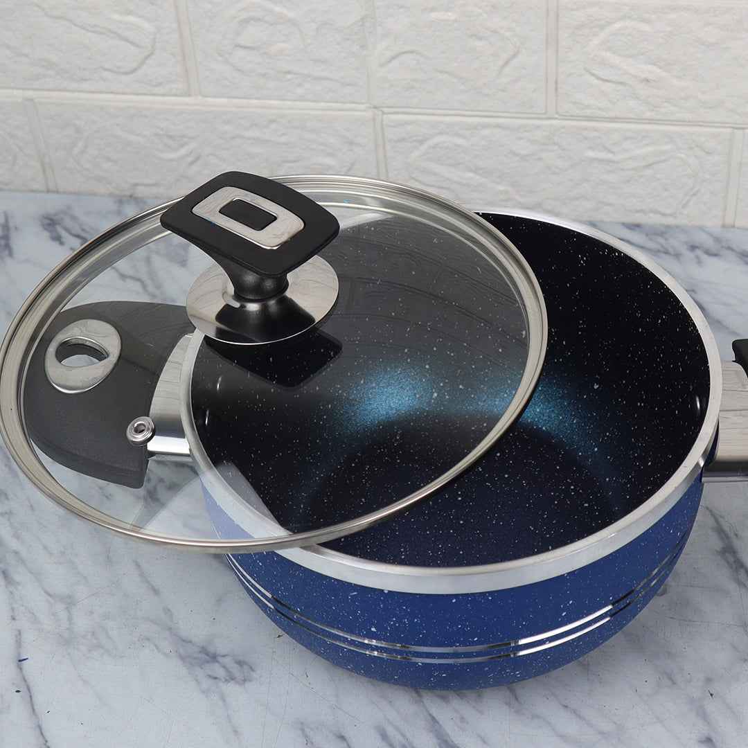 16 Pieces Marble Coated Gift Pack Daisy Cookware Set - Blue - Skcookware