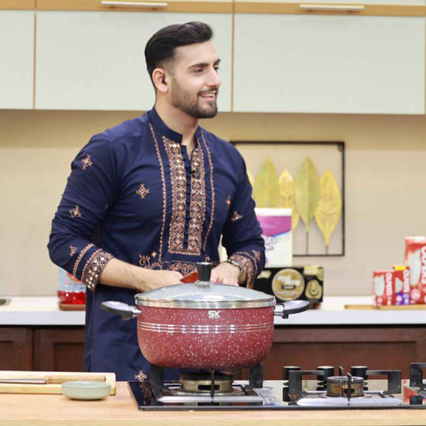 16 Pieces Marble Coated Gift Pack Daisy Cookware Set - Maroon - Skcookware