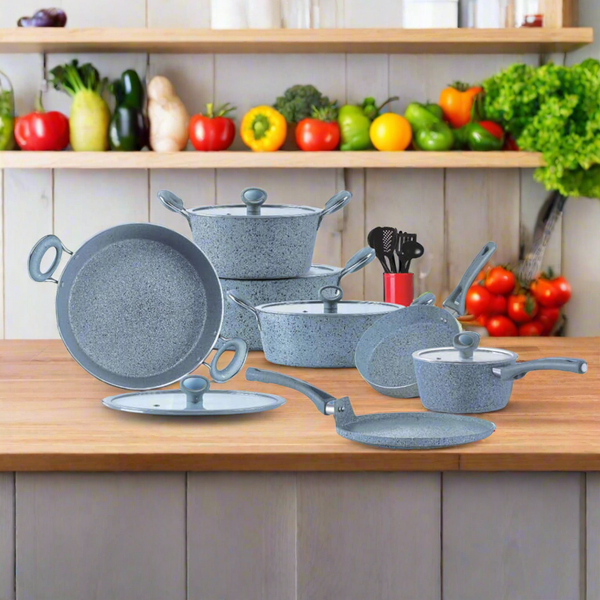 16 Pieces Marble Coated Cookware Set Grey - Signature Edition - Skcookware