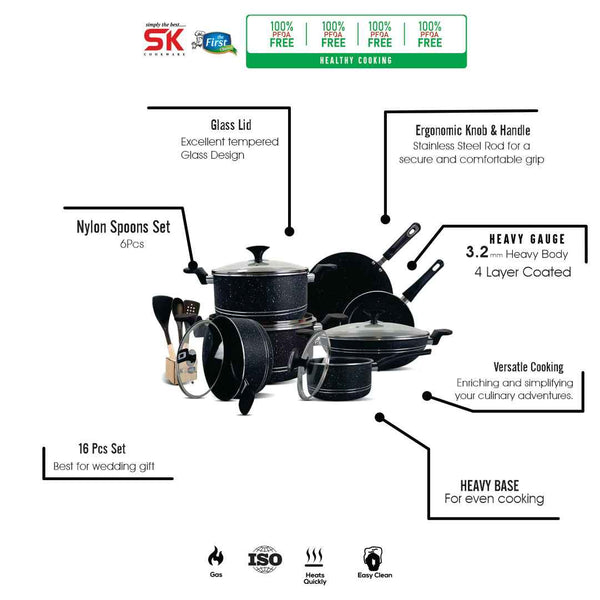 16 Pieces Non Stick Marble Coating Super Gift Pack Set - Skcookware