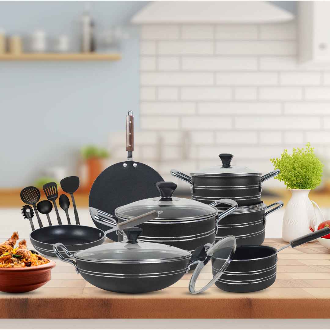 17 Pieces Non-Stick Galaxy Gift Pack Set - Black - Skcookware