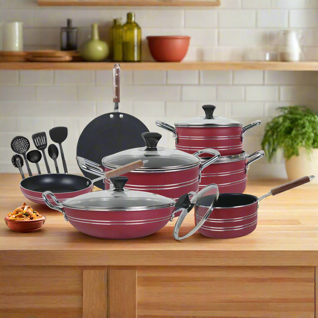 17 Pieces Non-Stick Galaxy Gift Pack Set - Red - Skcookware