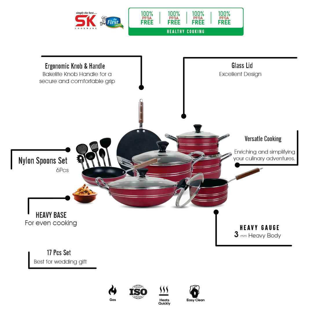17 Pieces Non-Stick Galaxy Gift Pack Set - Red - Skcookware