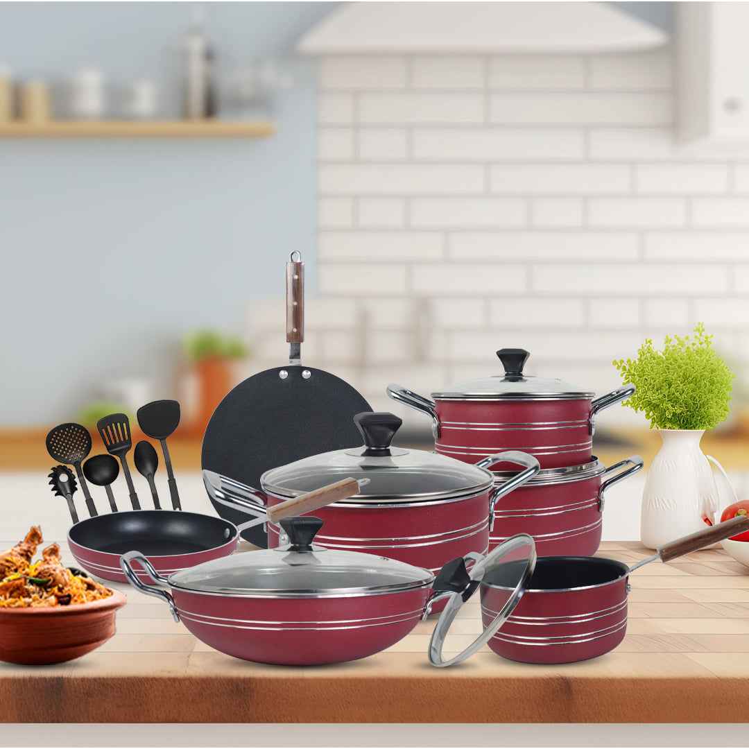 17 Pieces Non-Stick Galaxy Gift Pack Set - Red - Skcookware