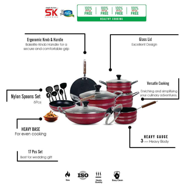 17 Pieces Non-Stick Galaxy Gift Pack Set - Red - Skcookware