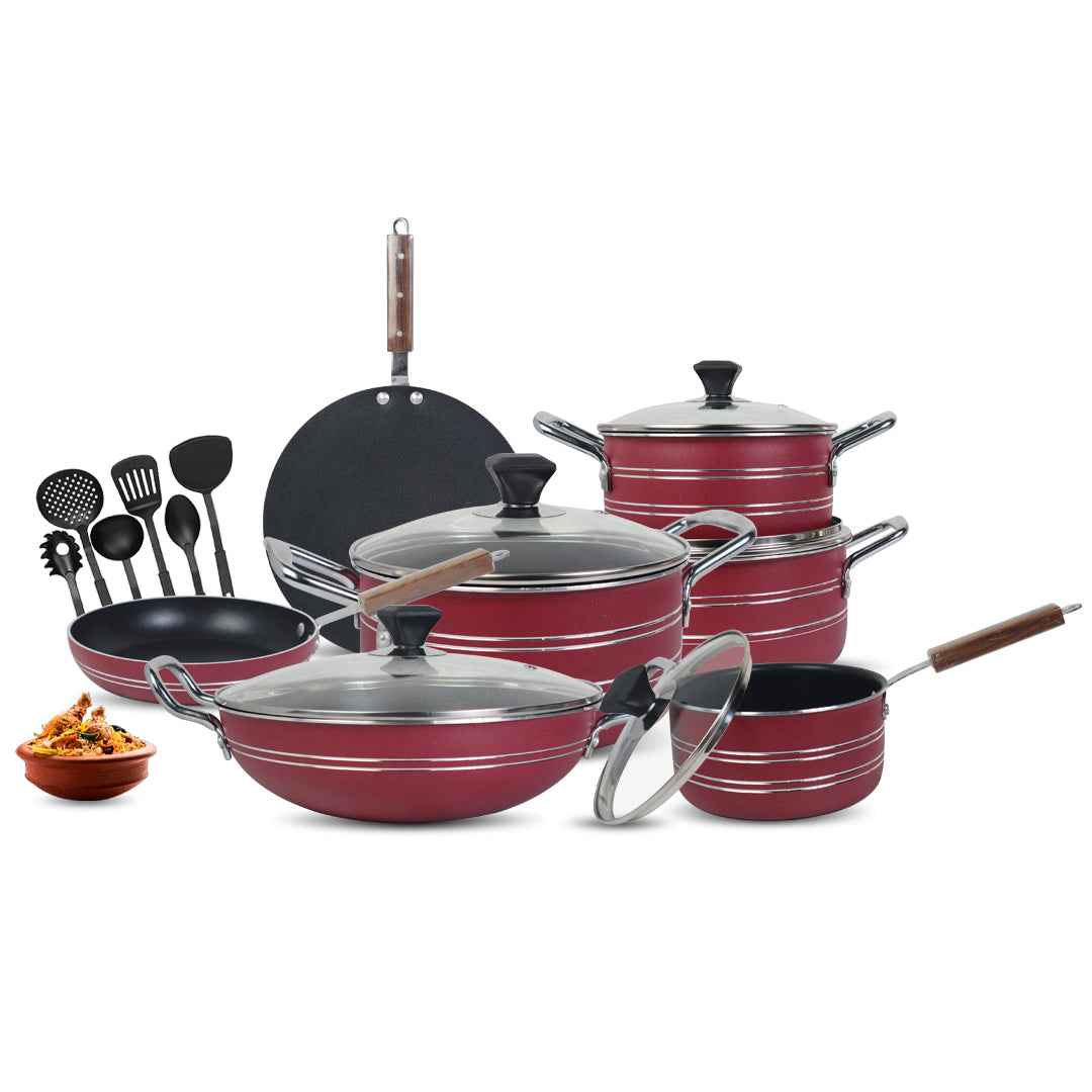 17 Pieces Non-Stick Galaxy Gift Pack Set - Red - Skcookware