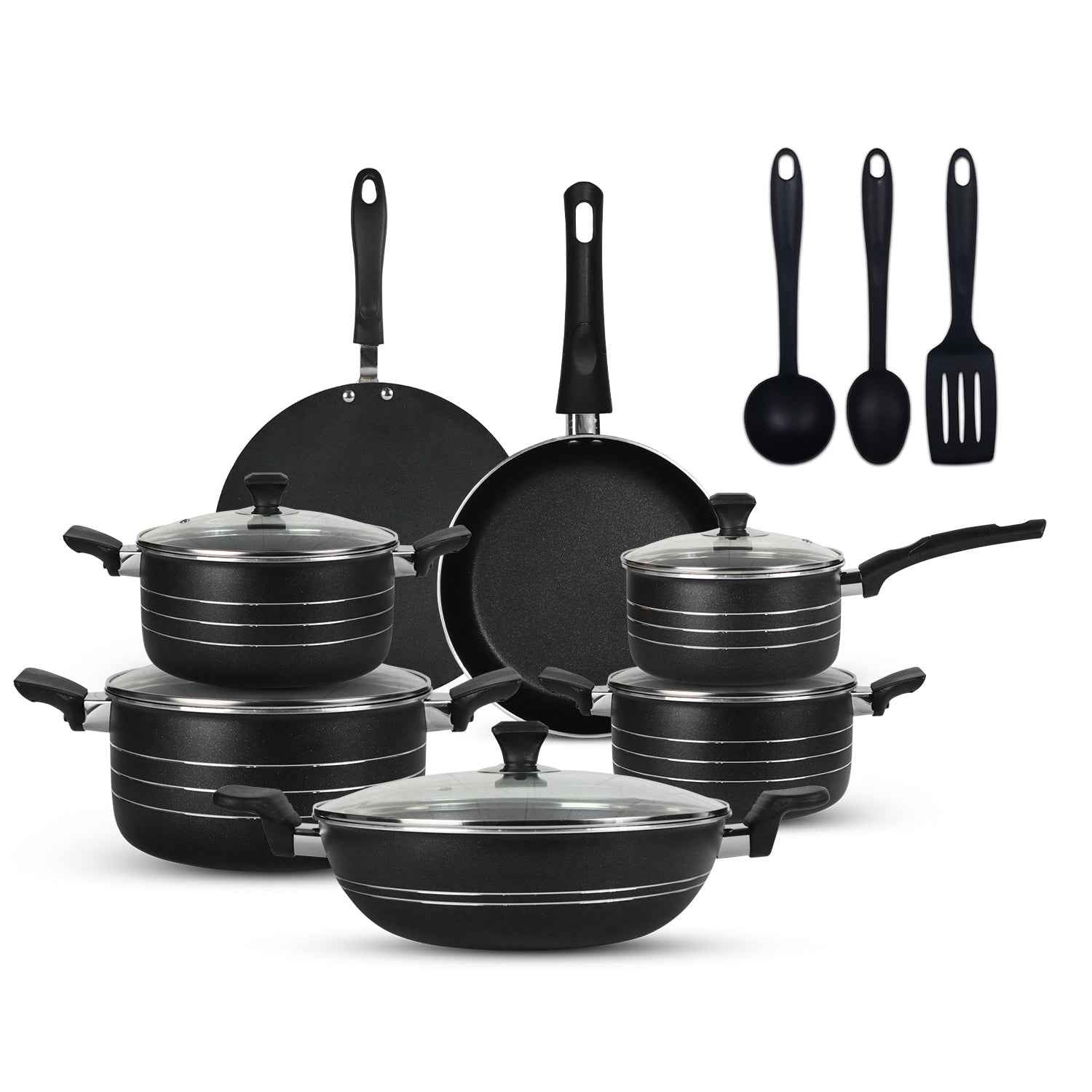 15 Pieces Non-Stick Indigo Gift Pack Set - Black - Skcookware
