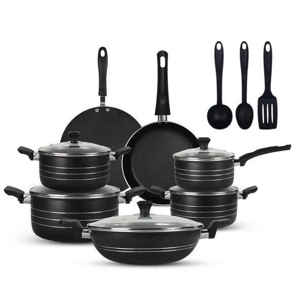 15 Pieces Non-Stick Indigo Gift Pack Set - Black - Skcookware