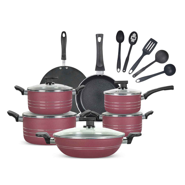 17 Pieces Non-Stick Indigo Gift Pack Set - Maroon - Skcookware