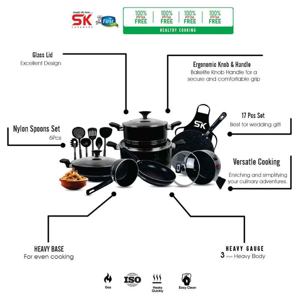16 Pieces Non-Stick Marble Coat Elite Gift Pack Set - Skcookware