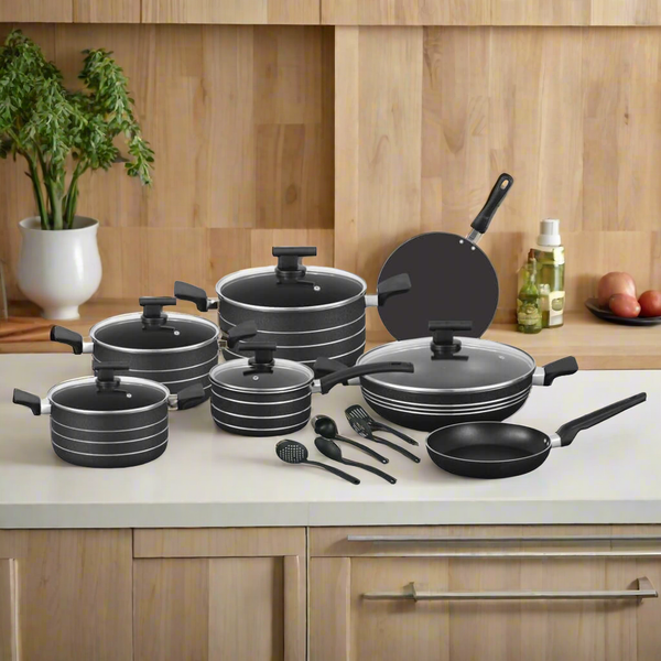 17 Pieces Non-Stick Tulip Gift Pack Set Black - Skcookware