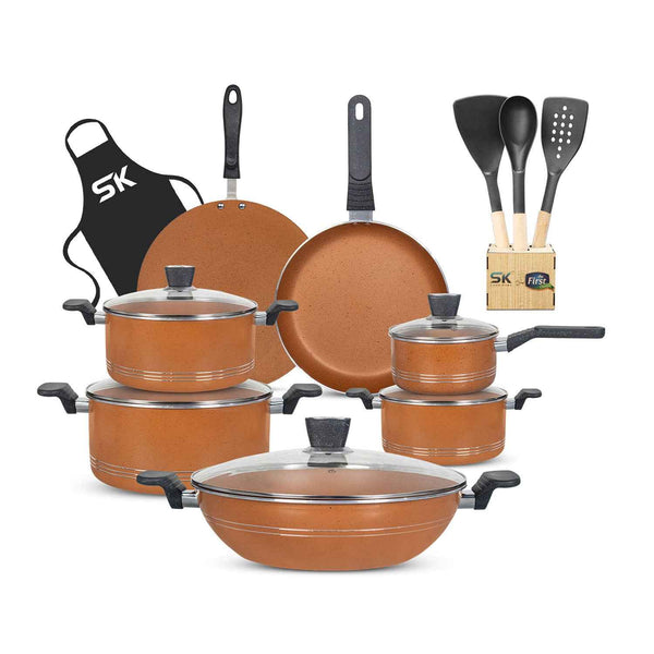 17 Pieces Non Stick Marble Coated Superior Gift Set - Copper Gold - Skcookware