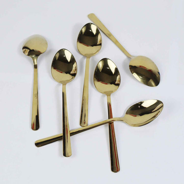 18 Pieces Set of Golden Stainless Steel Spoons - 14 Gauged - Skcookware