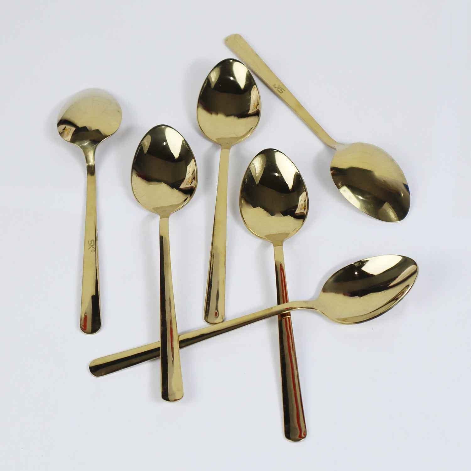 18 Pieces Set of Golden Stainless Steel Spoons - 14 Gauged - Skcookware