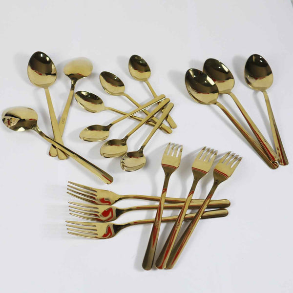 18 Pieces Set of Golden Stainless Steel Spoons - 14 Gauged - Skcookware