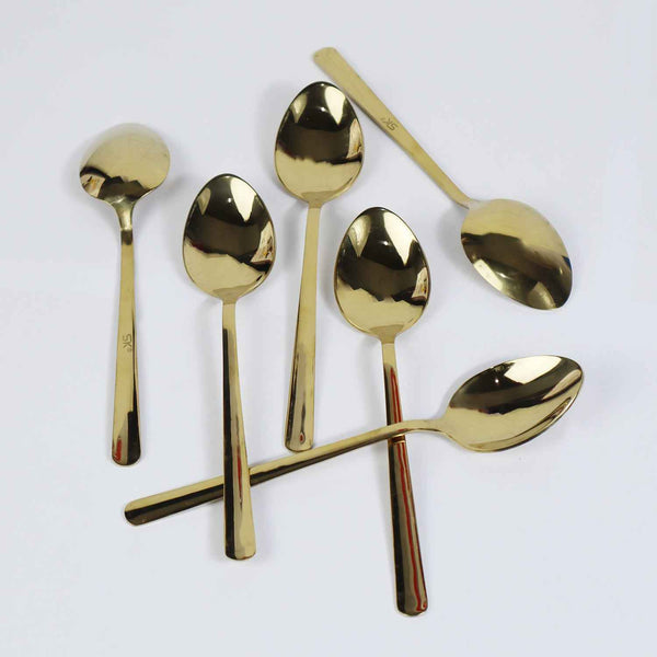 18 Pieces Set of Golden Stainless Steel Spoons - 14 Gauged - Skcookware