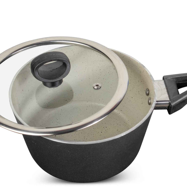 18cm Non Stick Marble Coated Signature Sauce Pan - Black & Beige - Skcookware