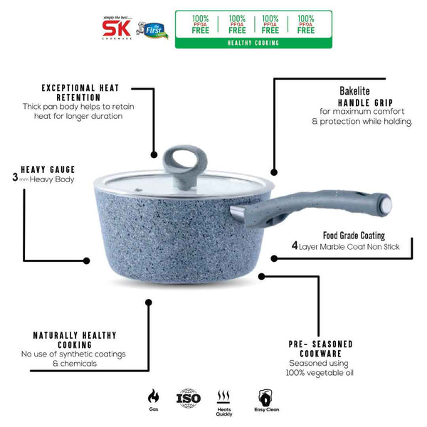 18cm Non Stick Marble Coated Signature Sauce Pan - Skcookware