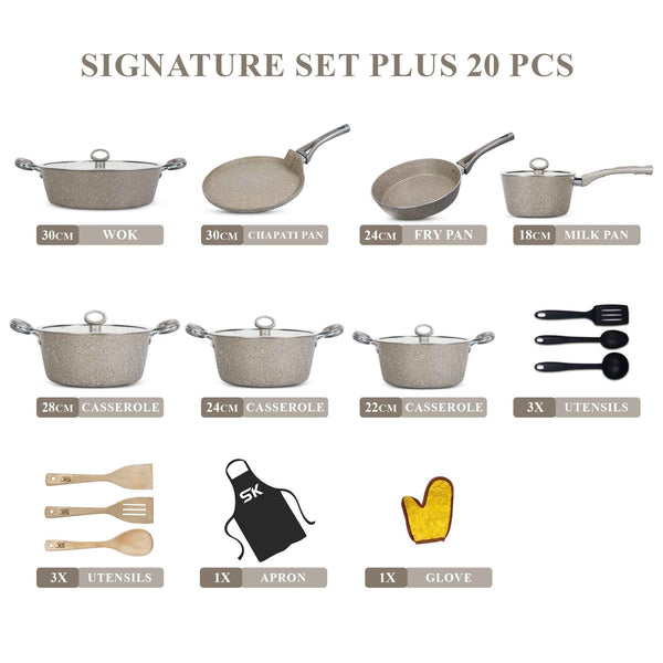 20 Pieces Marble Coated Gift Pack Signature PLUS Cookware Set - Beige - Skcookware