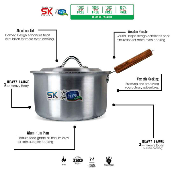 Heavy Gauged Aluminum Metal Finish Sauce Pan with Lid - Skcookware
