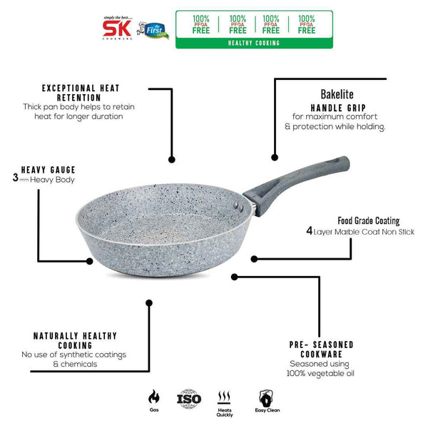 24cm Marble Coated No Lid Signature Frypan - Grey - Skcookware