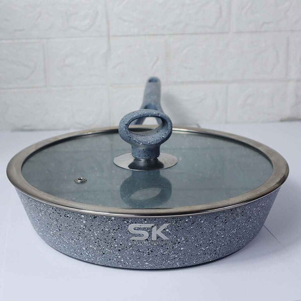 24cm Non Stick Marble Coated Signature Frypan with Glass Lid - Skcookware