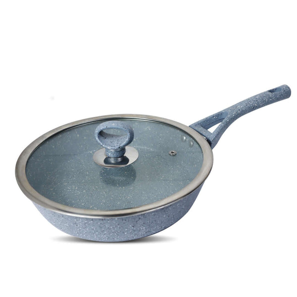 24cm Non Stick Marble Coated Signature Frypan with Glass Lid - Skcookware
