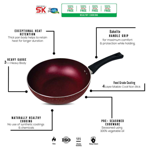 26cm Marble Deep Fry Pan without Lid - Red - Skcookware