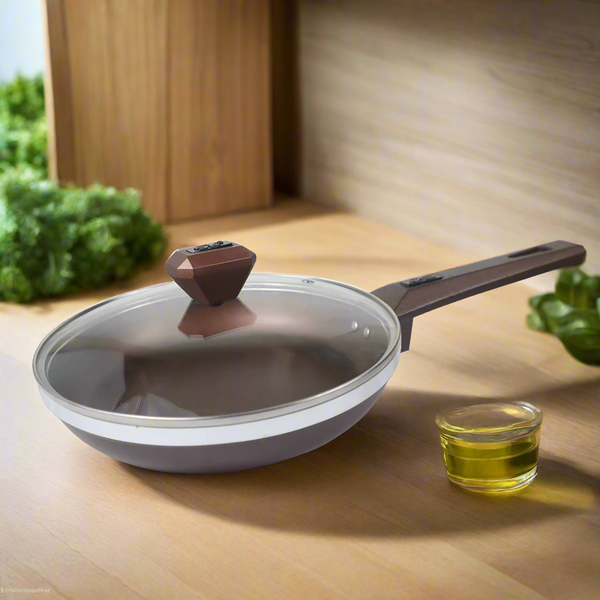 Non Stick Daffodil Frypan with Glass Lid - Chocolate - Skcookware