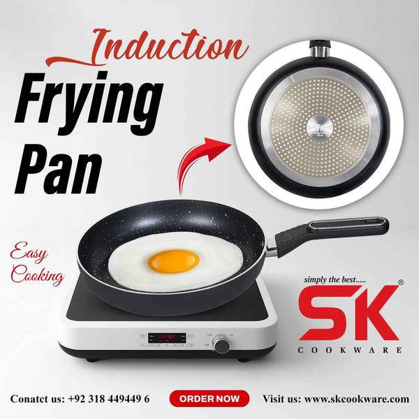 Non Stick Marble Coated Induction Based Royal Frying Pan - Black - Skcookware