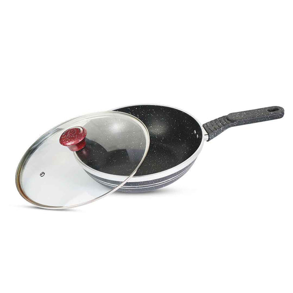 Black Marble Coated Forged Deep Frypan with Glass Lid - Skcookware