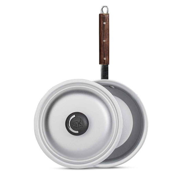 Aluminum Anodized Fry Pan with Lid and Smooth Wooden Handle - Salvano - Skcookware