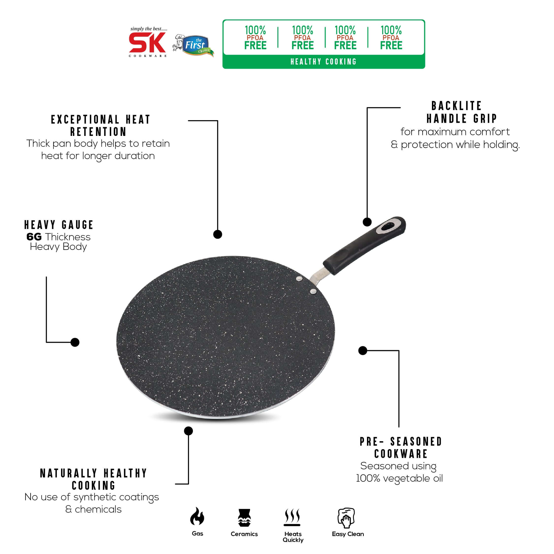 Marble Coated Classic 6G Griddle - Black - Skcookware
