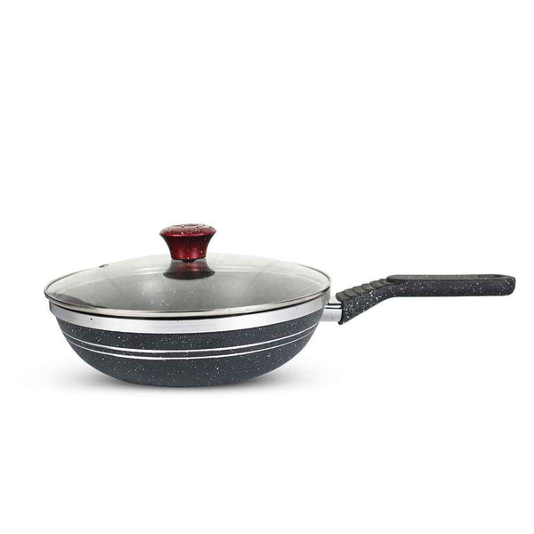 Black Marble Coated Forged Deep Frypan with Glass Lid - Skcookware