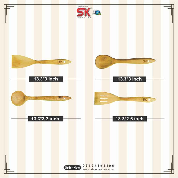 4 Piece Oval Wooden Cooking Utensils Set of Spoons - Skcookware