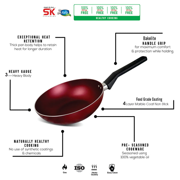 Non Stick Deep Fry Pan without Lid - Red