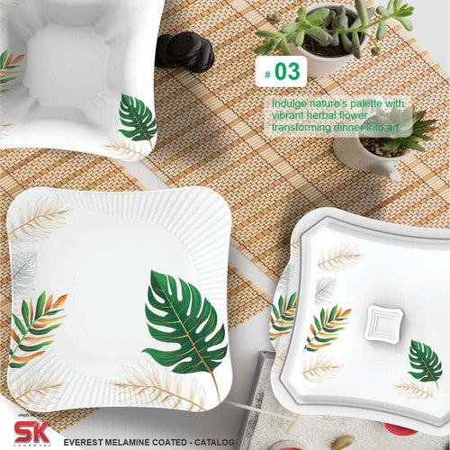 64 Pieces Melamine Single Glaze Bloom Dinnerware Set - 307 - Skcookware