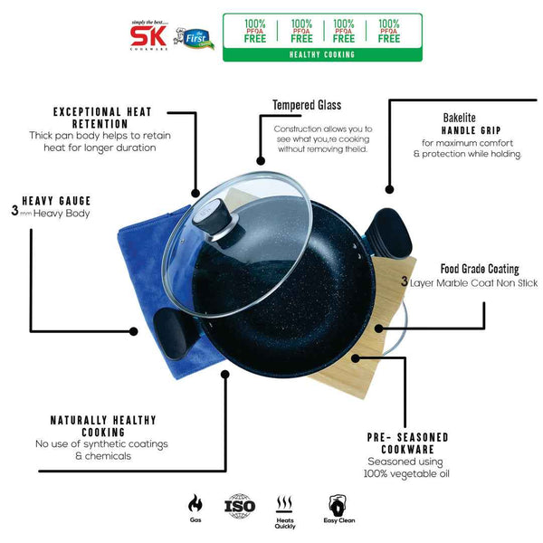 Non Stick Marble Coated Wok Black - Skcookware