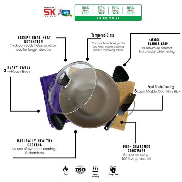 Non Stick Marble Coated Wok - Beige - Skcookware