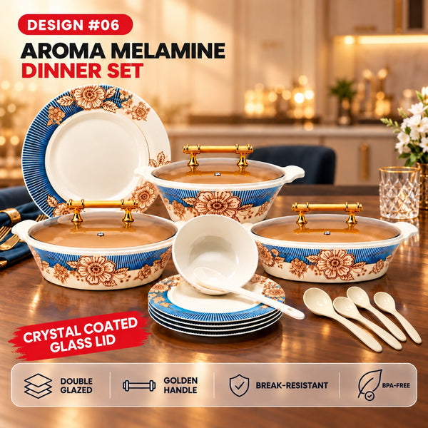69 Pieces Aroma Melamine Dinnerware Set with Glass Top – Service for 8