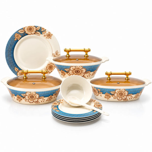 69 Pieces Aroma Melamine Dinnerware Set with Glass Top – Service for 8