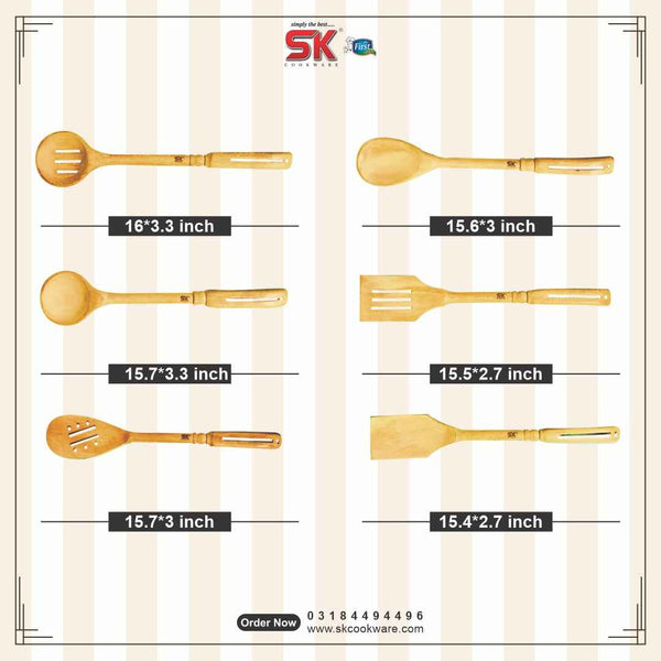 6 Piece Fancy Wooden Cooking Utensils Set of Spoons - Skcookware