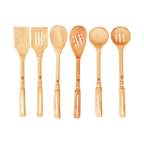 6 Piece Fancy Wooden Cooking Utensils Set of Spoons - Skcookware