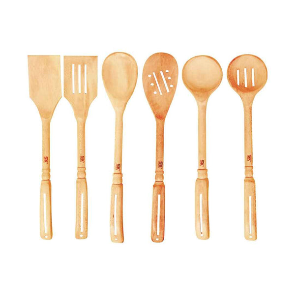 6 Piece Fancy Wooden Cooking Utensils Set of Spoons - Skcookware