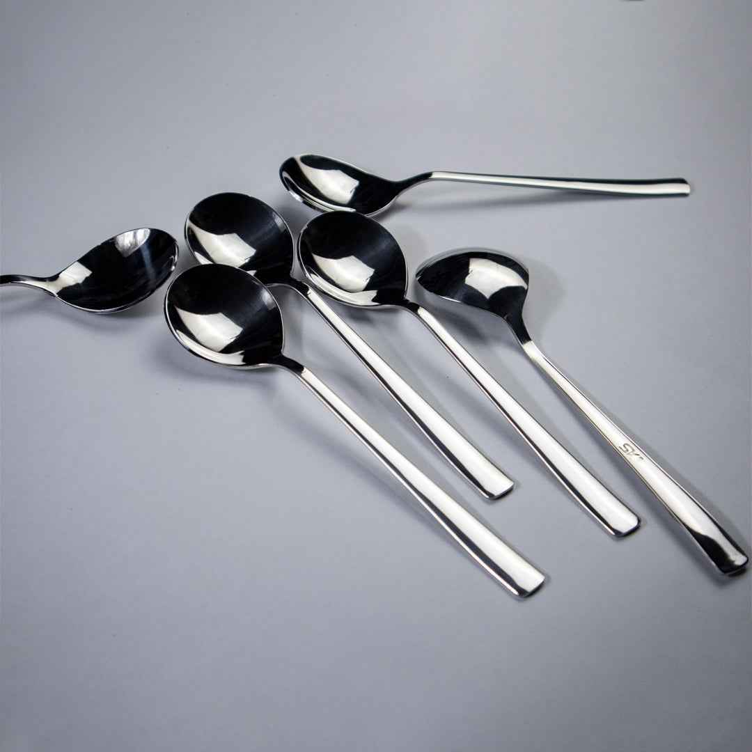 6 Pieces Stainless Steel Soup Spoons Set - 14 Gauged (Plain) - Skcookware