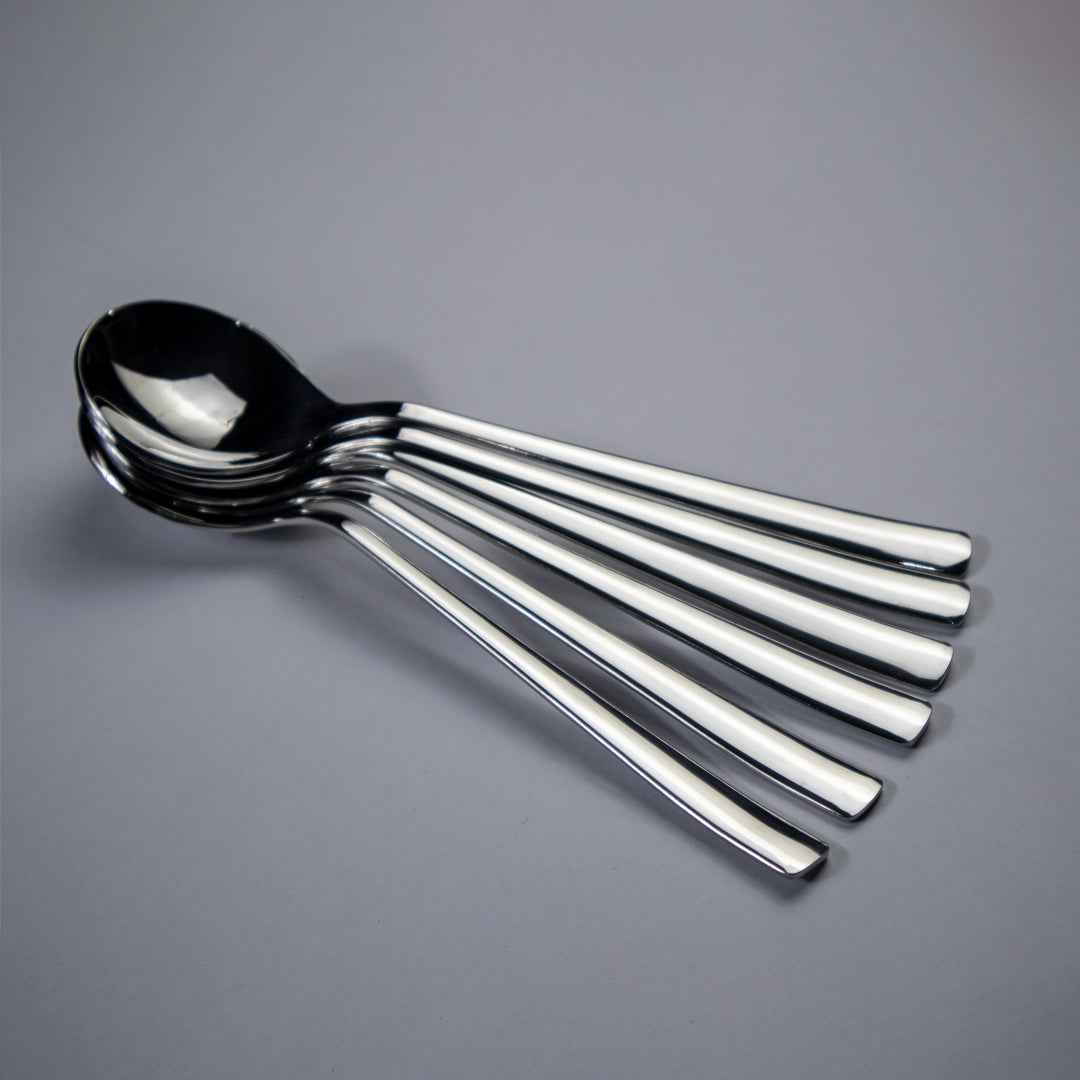 6 Pieces Stainless Steel Soup Spoons Set - 14 Gauged (Plain) - Skcookware