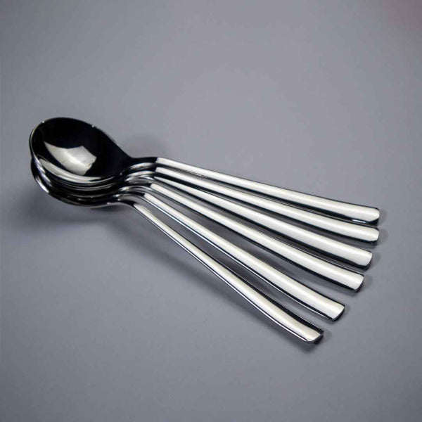 6 Pieces Stainless Steel Soup Spoons Set - 14 Gauged (Plain) - Skcookware